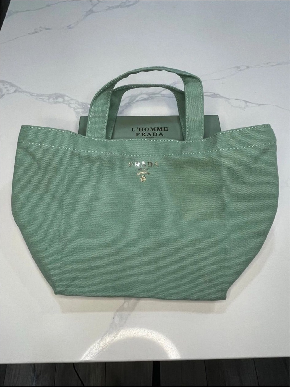 NWT Prada Canvas Mini Tote Bag in Green. Last one!